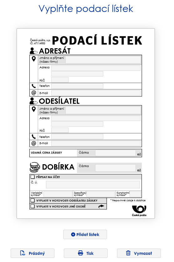 Snímek obrazovky aplikace